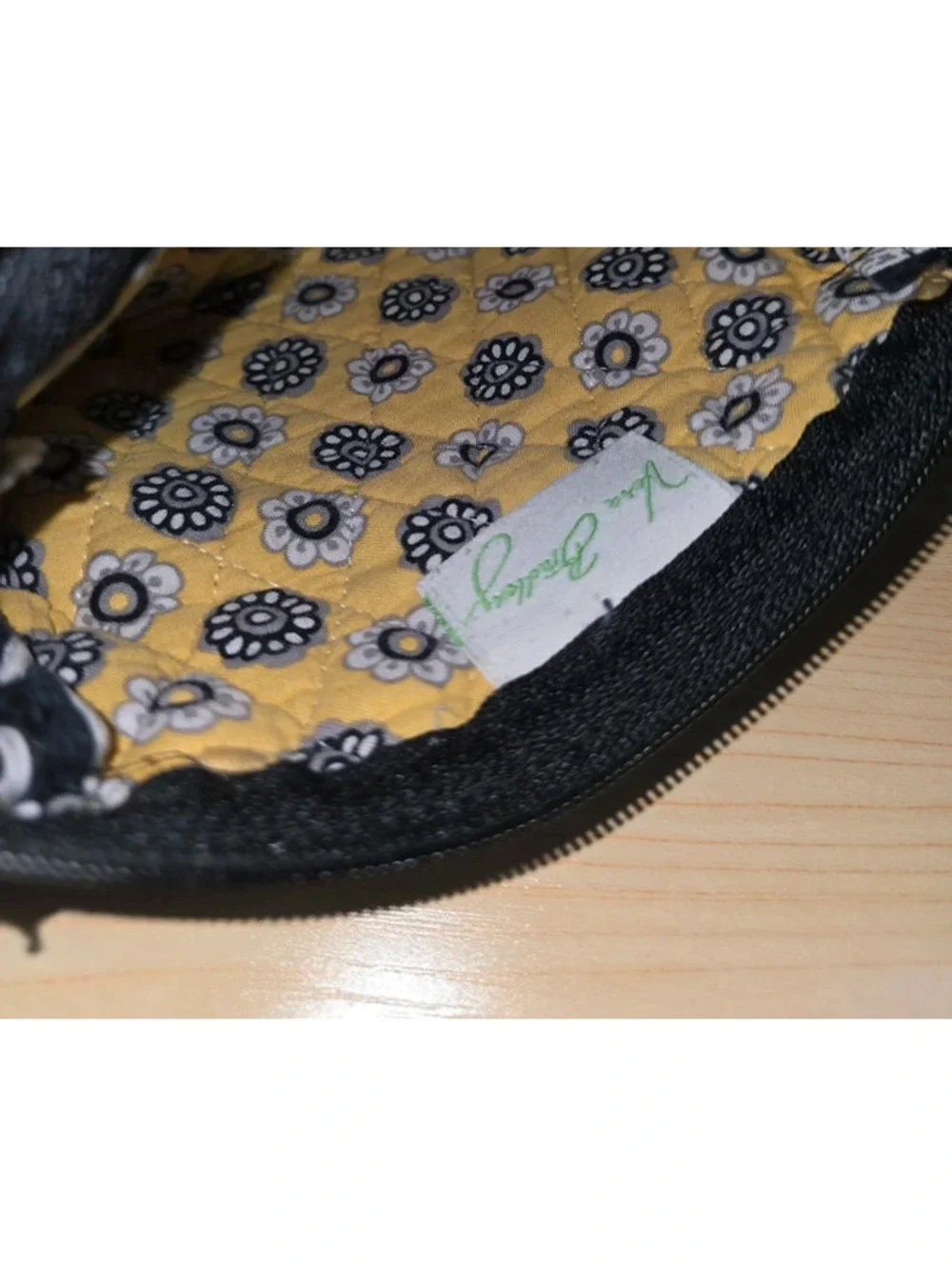 Vera Bradley Black Yellow Floral Quilted Wristlet Cosmetic Pouch
